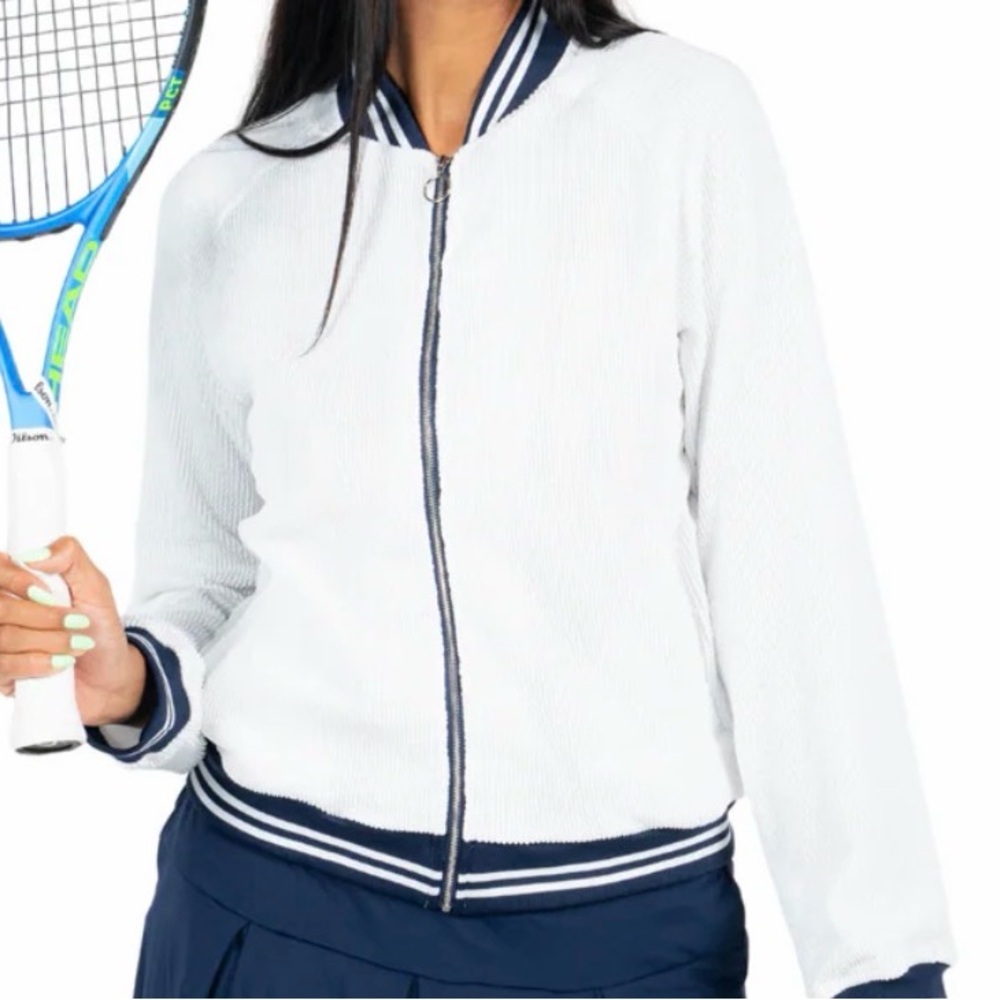 Marie Birdie Women’s White Track Zipper Pockets Jacket XL